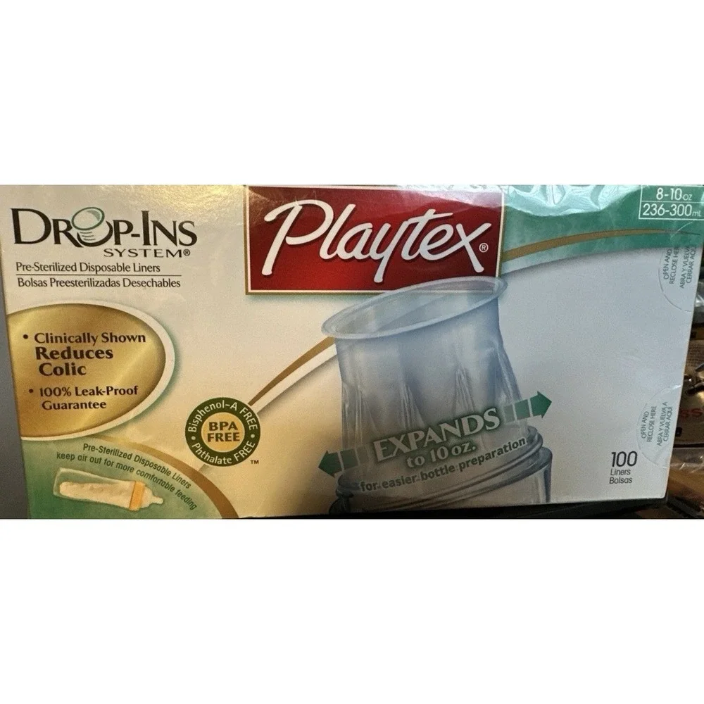 Playtex Drop-ins Nurser Bottles Liners - 8 -10 oz 100 Count NEW - Sealed BOX